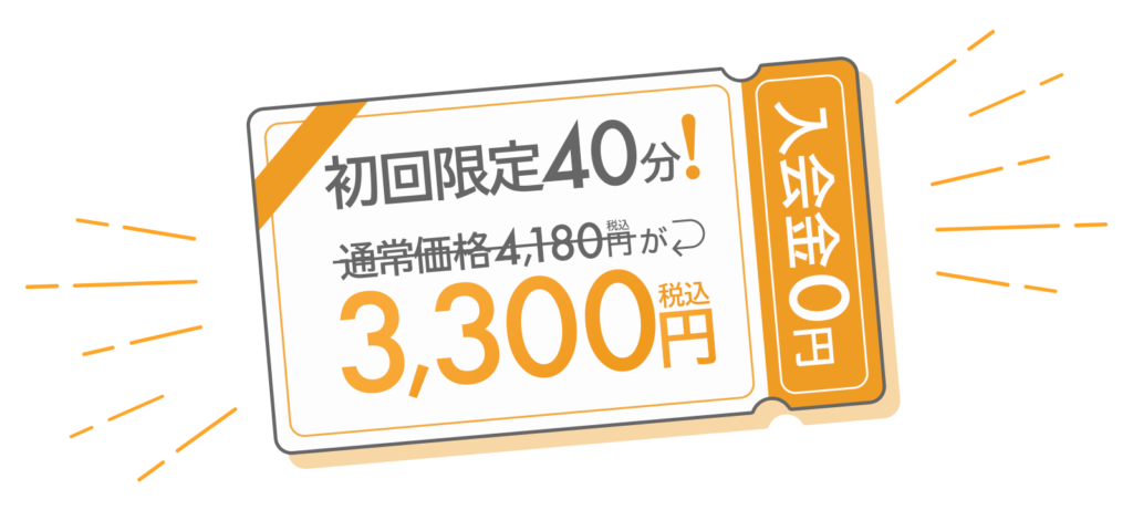 ひさい整骨院、初回限定割引キャンペーン。通常4,180円の40分コースが特別価格で3,300円です。入会金も不要。